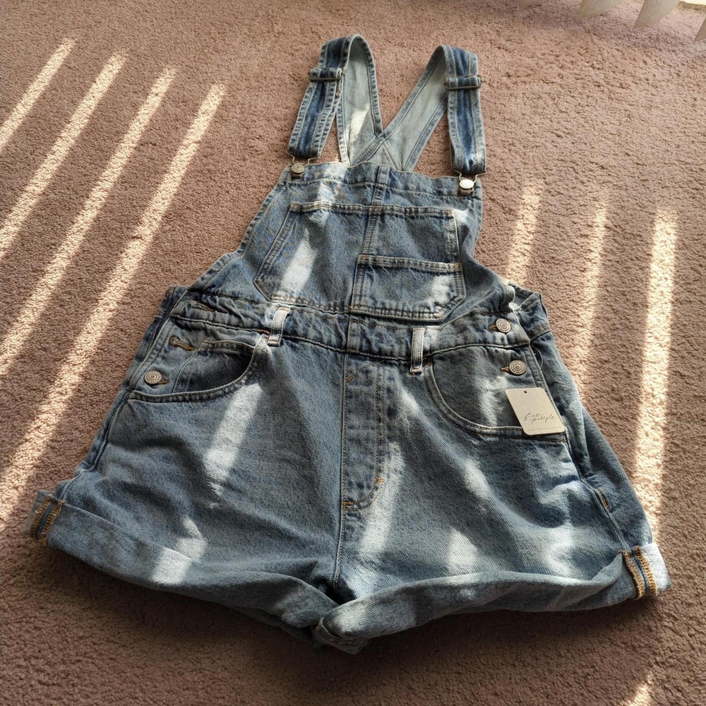Free People Light Blue Denim Short Overalls